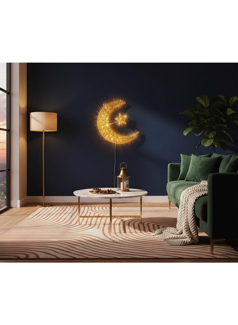فانوس هلال ذهبي بإضاءة LED بطول 30 سم - فانوس زينة منزلية لرمضان وعيد مبارك (يعمل بالبطارية) - Image 2
